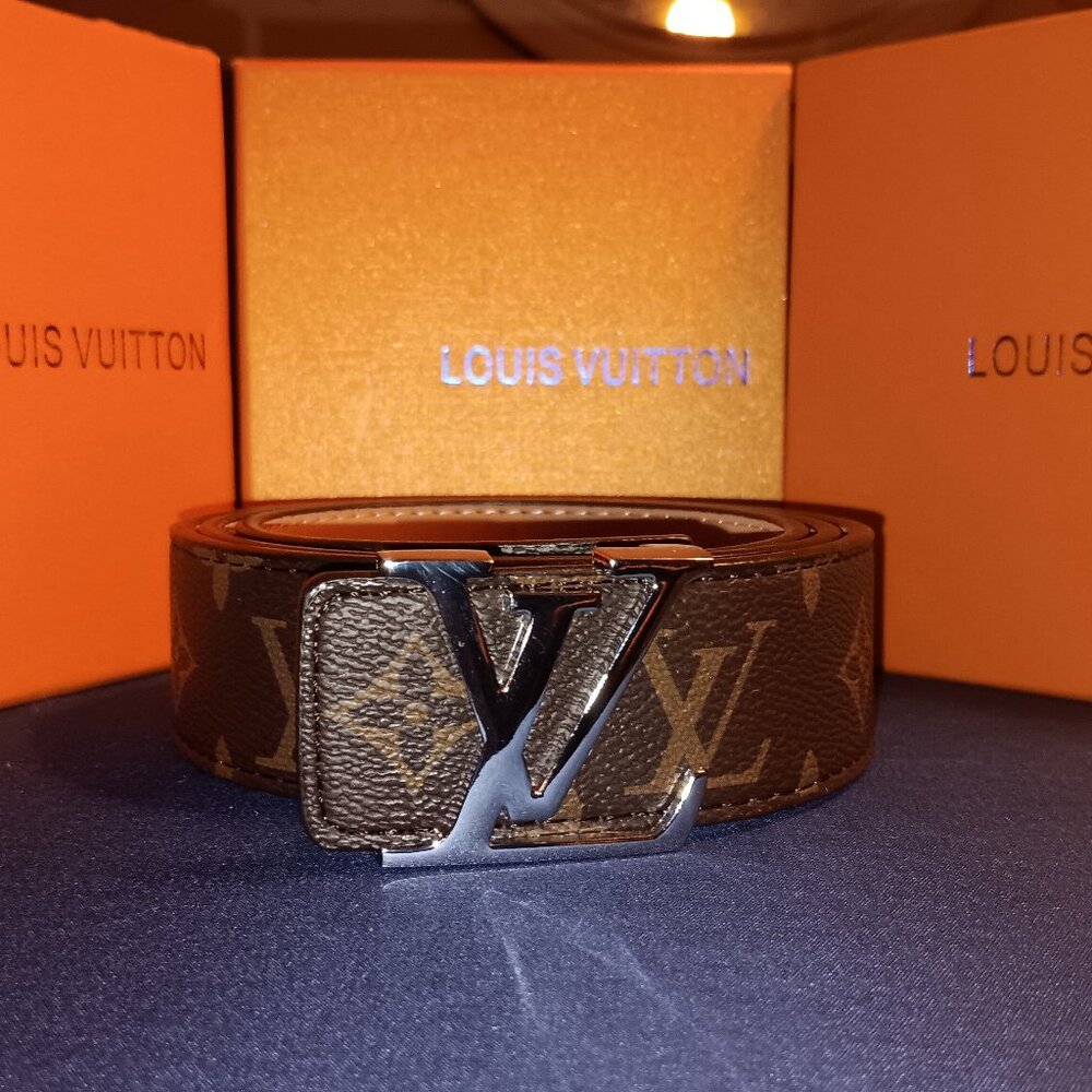 Louis Vuitton (GOLD) (BLACK) (SILVER) 33-35 Size Monogram Leather Belt & BOX - Picture 6 of 12
